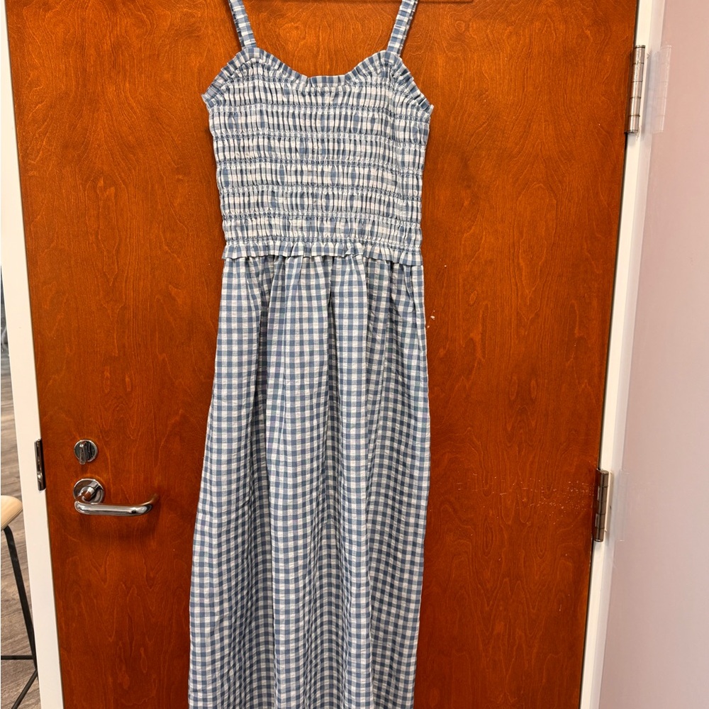Blue Gingham Midi Dress